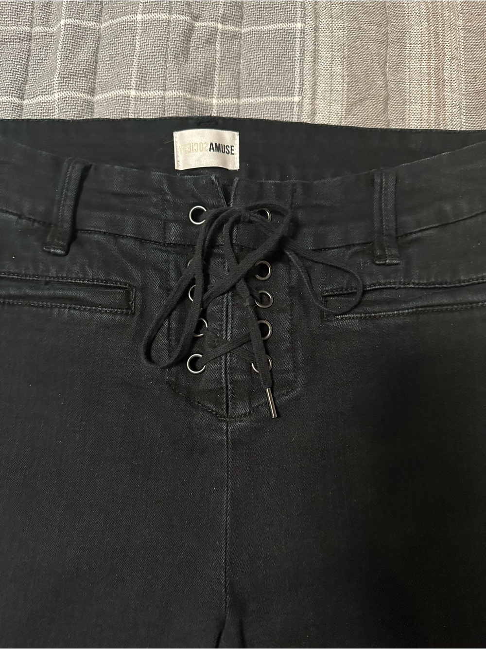 Amuse Society Black Lace-Up Skinny Jeans with Front Grommet Detail